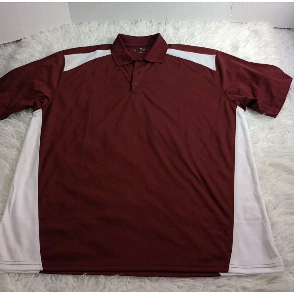Vansport Performance Men XL Polo Shirt Maroon Burgundy White Colorblock